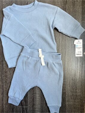 NWT Baby Blue Waffle Knit Lounge Set 3M Two Piece Outfit